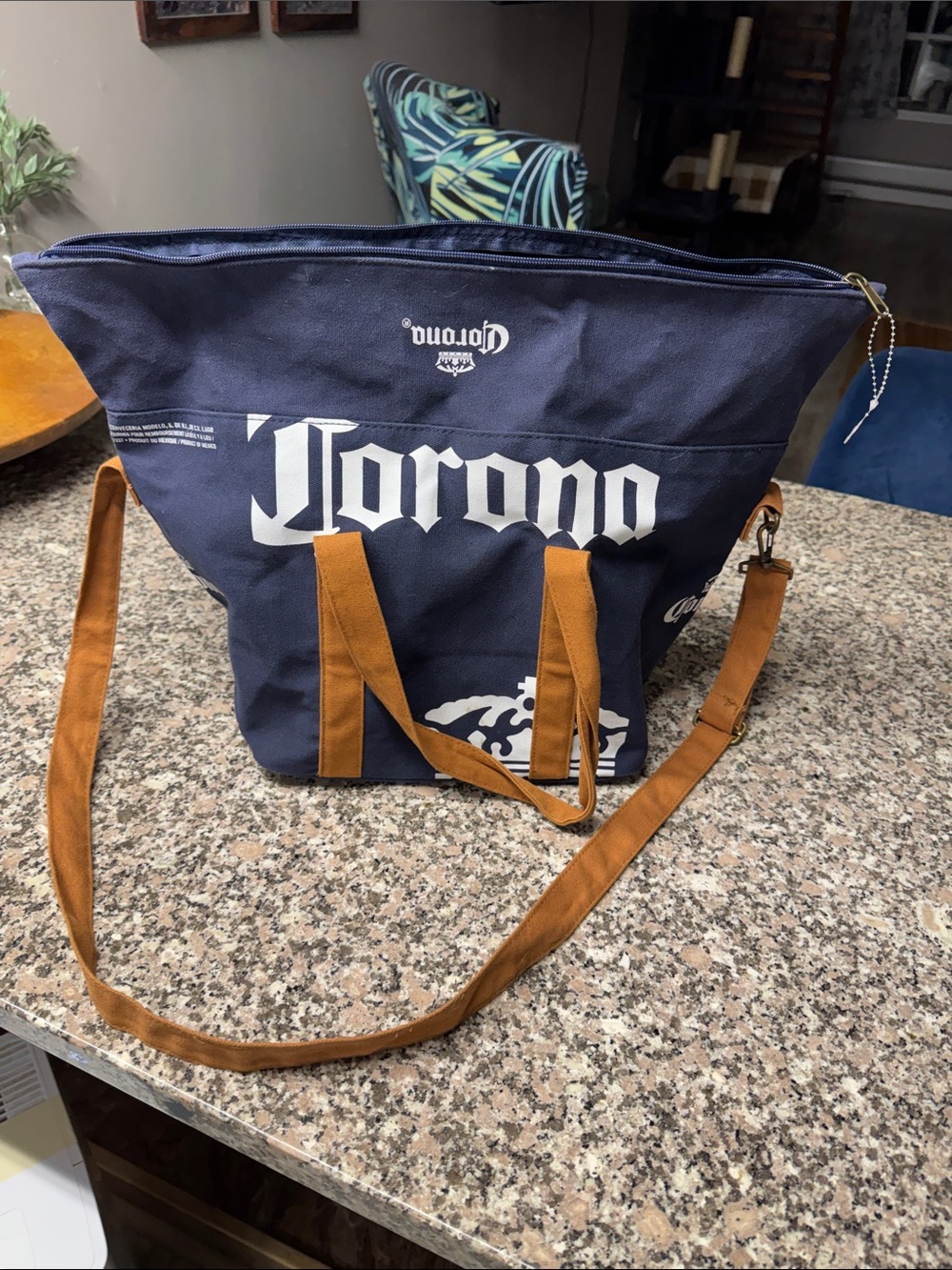Corona Navy Duffel Tote with Tan Straps